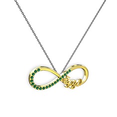 İsimli Sonsuzluk kolye - Yeşil kuvars 8 ayar altın kolye (40 cm gümüş rolo zincir) #8l65yl