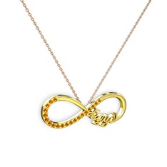 İsimli Sonsuzluk kolye - Sitrin 8 ayar altın kolye (40 cm rose altın rolo zincir) #93qgmv
