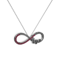 Rodolit garnet 925 ayar siyah rodyum kaplama gümüş kolye (40 cm beyaz altın rolo zincir)