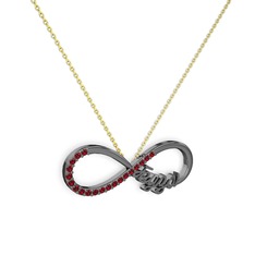 İsimli Sonsuzluk kolye - Garnet 925 ayar siyah rodyum kaplama gümüş kolye (40 cm gümüş rolo zincir) #b4hw8e