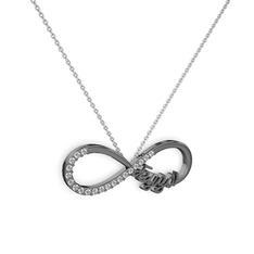 İsimli Sonsuzluk kolye - Swarovski 925 ayar siyah rodyum kaplama gümüş kolye (40 cm beyaz altın rolo zincir) #de5c7o