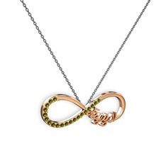 İsimli Sonsuzluk kolye - Peridot 8 ayar rose altın kolye (40 cm gümüş rolo zincir) #ezg4wq