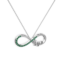 İsimli Sonsuzluk kolye - Yeşil kuvars 14 ayar beyaz altın kolye (40 cm gümüş rolo zincir) #gja8qj