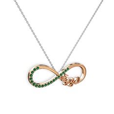 İsimli Sonsuzluk kolye - Yeşil kuvars 18 ayar rose altın kolye (40 cm beyaz altın rolo zincir) #ifiefl