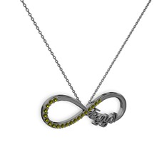 İsimli Sonsuzluk kolye - Peridot 925 ayar siyah rodyum kaplama gümüş kolye (40 cm gümüş rolo zincir) #j12yln