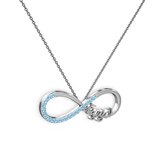 İsimli Sonsuzluk kolye - Akuamarin 18 ayar beyaz altın kolye (40 cm gümüş rolo zincir) #jlxp28