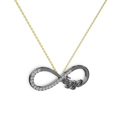 İsimli Sonsuzluk kolye - Swarovski 925 ayar siyah rodyum kaplama gümüş kolye (40 cm altın rolo zincir) #jzjv2l