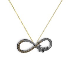 İsimli Sonsuzluk kolye - Dumanlı kuvars 925 ayar siyah rodyum kaplama gümüş kolye (40 cm altın rolo zincir) #krkf1m