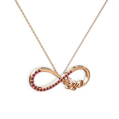 Kök yakut 925 ayar rose altın kaplama gümüş kolye (40 cm rose altın rolo zincir)