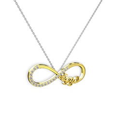 İsimli Sonsuzluk kolye - Beyaz zirkon 18 ayar altın kolye (40 cm beyaz altın rolo zincir) #l4eg02