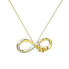 İsimli Sonsuzluk kolye - Beyaz zirkon 14 ayar altın kolye (40 cm altın rolo zincir) #ladwbo