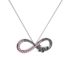 İsimli Sonsuzluk kolye - Pembe kuvars 925 ayar siyah rodyum kaplama gümüş kolye (40 cm beyaz altın rolo zincir) #mbqky3