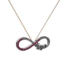 İsimli Sonsuzluk kolye - Rodolit garnet 925 ayar siyah rodyum kaplama gümüş kolye (40 cm rose altın rolo zincir) #mlwhmz