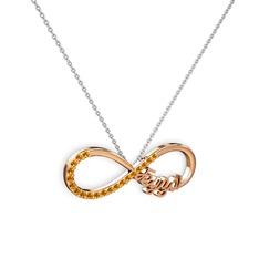 İsimli Sonsuzluk kolye - Sitrin 8 ayar rose altın kolye (40 cm beyaz altın rolo zincir) #ob1bey