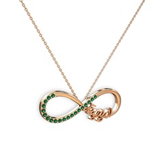 İsimli Sonsuzluk kolye - Yeşil kuvars 14 ayar rose altın kolye (40 cm rose altın rolo zincir) #opou0c