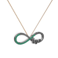 İsimli Sonsuzluk kolye - Kök zümrüt 925 ayar siyah rodyum kaplama gümüş kolye (40 cm rose altın rolo zincir) #oz4atz