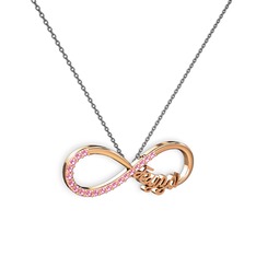 İsimli Sonsuzluk kolye - Pembe kuvars 18 ayar rose altın kolye (40 cm gümüş rolo zincir) #rljy9w