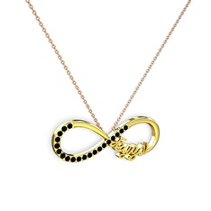 İsimli Sonsuzluk kolye - Siyah zirkon 8 ayar altın kolye (40 cm rose altın rolo zincir) #tqdut2