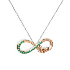 İsimli Sonsuzluk kolye - Kök zümrüt 8 ayar rose altın kolye (40 cm beyaz altın rolo zincir) #ya9ol3