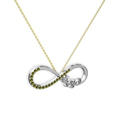 İsimli Sonsuzluk kolye - Peridot 8 ayar beyaz altın kolye (40 cm altın rolo zincir) #ynvump