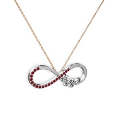 İsimli Sonsuzluk kolye - Garnet 18 ayar beyaz altın kolye (40 cm rose altın rolo zincir) #yzsryg
