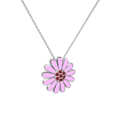Kök yakut 14 ayar beyaz altın kolye (Pembe mineli, 40 cm beyaz altın rolo zincir)