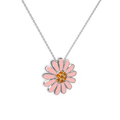 Papatya Kolye - Sitrin 8 ayar beyaz altın kolye (Pastel pembe mineli, 40 cm beyaz altın rolo zincir) #10fa2zp