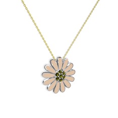 Papatya Kolye - Peridot 18 ayar beyaz altın kolye (Ekru mineli, 40 cm altın rolo zincir) #10fb78v