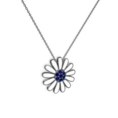Papatya Kolye - Lab safir 925 ayar siyah rodyum kaplama gümüş kolye (Beyaz mineli, 40 cm gümüş rolo zincir) #10jgtpz