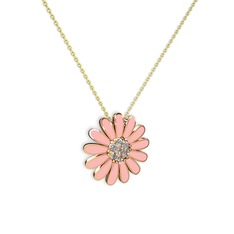 Papatya Kolye - Beyaz zirkon 925 ayar rose altın kaplama gümüş kolye (Pastel pembe mineli, 40 cm altın rolo zincir) #10q1com