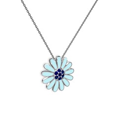 Lab safir 14 ayar beyaz altın kolye (Pastel mavi mineli, 40 cm gümüş rolo zincir)