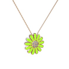 Papatya Kolye - Beyaz zirkon 8 ayar rose altın kolye (Neon yeşil mineli, 40 cm rose altın rolo zincir) #10wl68j