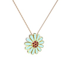 Papatya Kolye - Kök yakut 18 ayar altın kolye (Pastel mavi mineli, 40 cm gümüş rolo zincir) #10x18ym