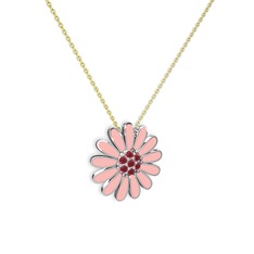 Papatya Kolye - Kök yakut 18 ayar beyaz altın kolye (Pastel pembe mineli, 40 cm gümüş rolo zincir) #10xs98v