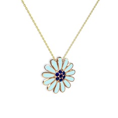 Papatya Kolye - Lab safir 8 ayar rose altın kolye (Pastel mavi mineli, 40 cm altın rolo zincir) #1126k6c