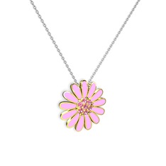 Papatya Kolye - Pembe kuvars 8 ayar altın kolye (Pembe mineli, 40 cm beyaz altın rolo zincir) #113d6qv