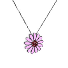 Papatya Kolye - Garnet 925 ayar siyah rodyum kaplama gümüş kolye (Pembe mineli, 40 cm gümüş rolo zincir) #116rga8
