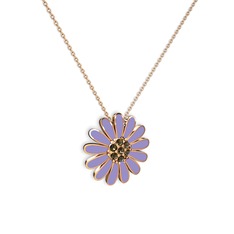 Dumanlı kuvars 8 ayar rose altın kolye (Menekşe mineli, 40 cm rose altın rolo zincir)