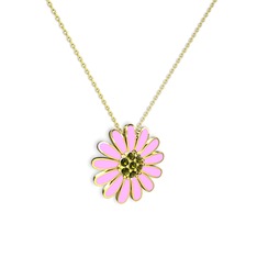 Papatya Kolye - Peridot 8 ayar altın kolye (Pembe mineli, 40 cm altın rolo zincir) #11dh3tl