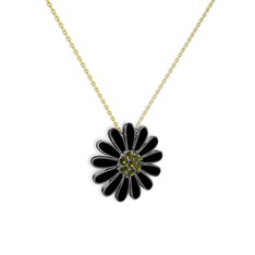 Papatya Kolye - Peridot 925 ayar siyah rodyum kaplama gümüş kolye (Siyah mineli, 40 cm gümüş rolo zincir) #11dunnn