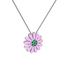 Papatya Kolye - Kök zümrüt 14 ayar beyaz altın kolye (Pembe mineli, 40 cm gümüş rolo zincir) #11g8f4b