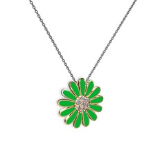 Swarovski 8 ayar rose altın kolye (Yeşil mineli, 40 cm gümüş rolo zincir)