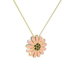 Papatya Kolye - Dumanlı kuvars 14 ayar altın kolye (Pastel pembe mineli, 40 cm altın rolo zincir) #11jwzsd