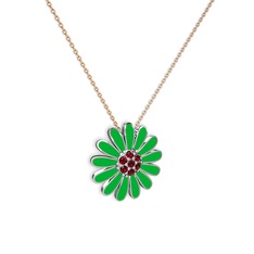 Garnet 8 ayar beyaz altın kolye (Yeşil mineli, 40 cm rose altın rolo zincir)