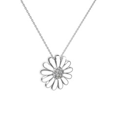 Papatya Kolye - Swarovski 14 ayar beyaz altın kolye (Beyaz mineli, 40 cm beyaz altın rolo zincir) #11wyvqa