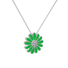 Swarovski 14 ayar beyaz altın kolye (Yeşil mineli, 40 cm beyaz altın rolo zincir)