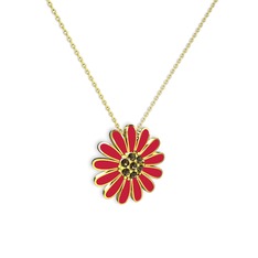 Papatya Kolye - Dumanlı kuvars 925 ayar altın kaplama gümüş kolye (Kırmızı mineli, 40 cm altın rolo zincir) #11ymc2f