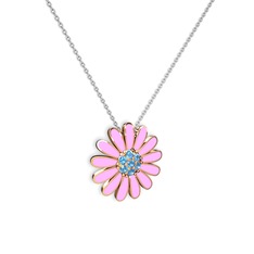 Papatya Kolye - Akuamarin 14 ayar rose altın kolye (Pembe mineli, 40 cm beyaz altın rolo zincir) #12e515f
