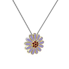 Papatya Kolye - Garnet 8 ayar altın kolye (Menekşe mineli, 40 cm gümüş rolo zincir) #12g4elv