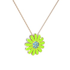 Akuamarin 925 ayar altın kaplama gümüş kolye (Neon yeşil mineli, 40 cm rose altın rolo zincir)